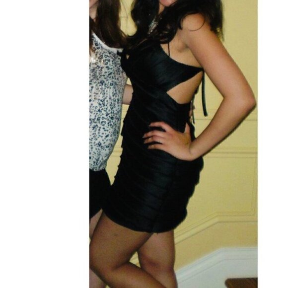 Forever 21 Dress S Tier V-Neck Backless Black Fray - Picture 1 of 11